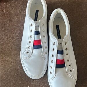Tommy Hilfiger White Slip-On Sneakers with Red and Blue Accents